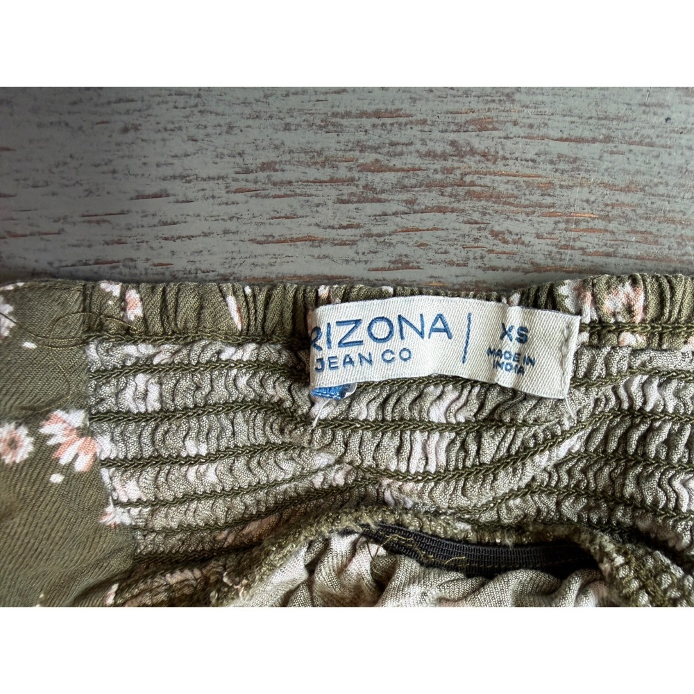 Arizona Jean Co Womens XS Olive Green Floral Daisy Smocked Mini Sundress Rayon - Picture 2 of 4